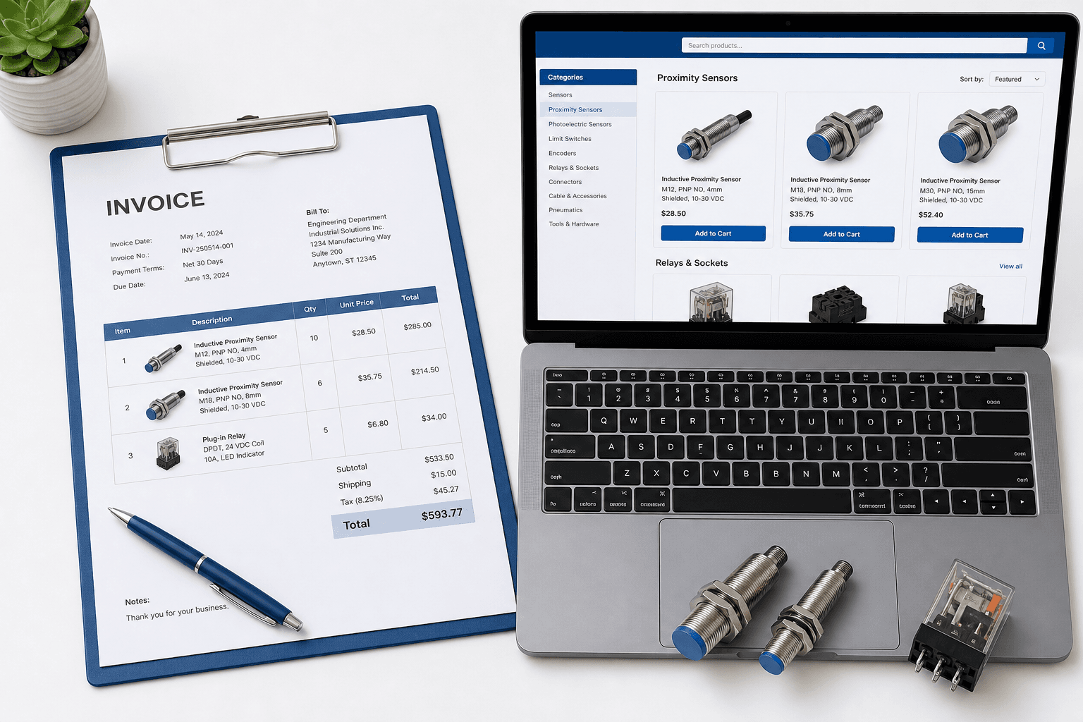 B2B invoice and ordering workflow for industrial parts